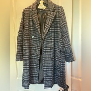 Blue plaid coat.